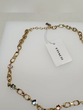 NWT Coach Gold-Tone Stars And Hearts Linked Signature Choker Necklace